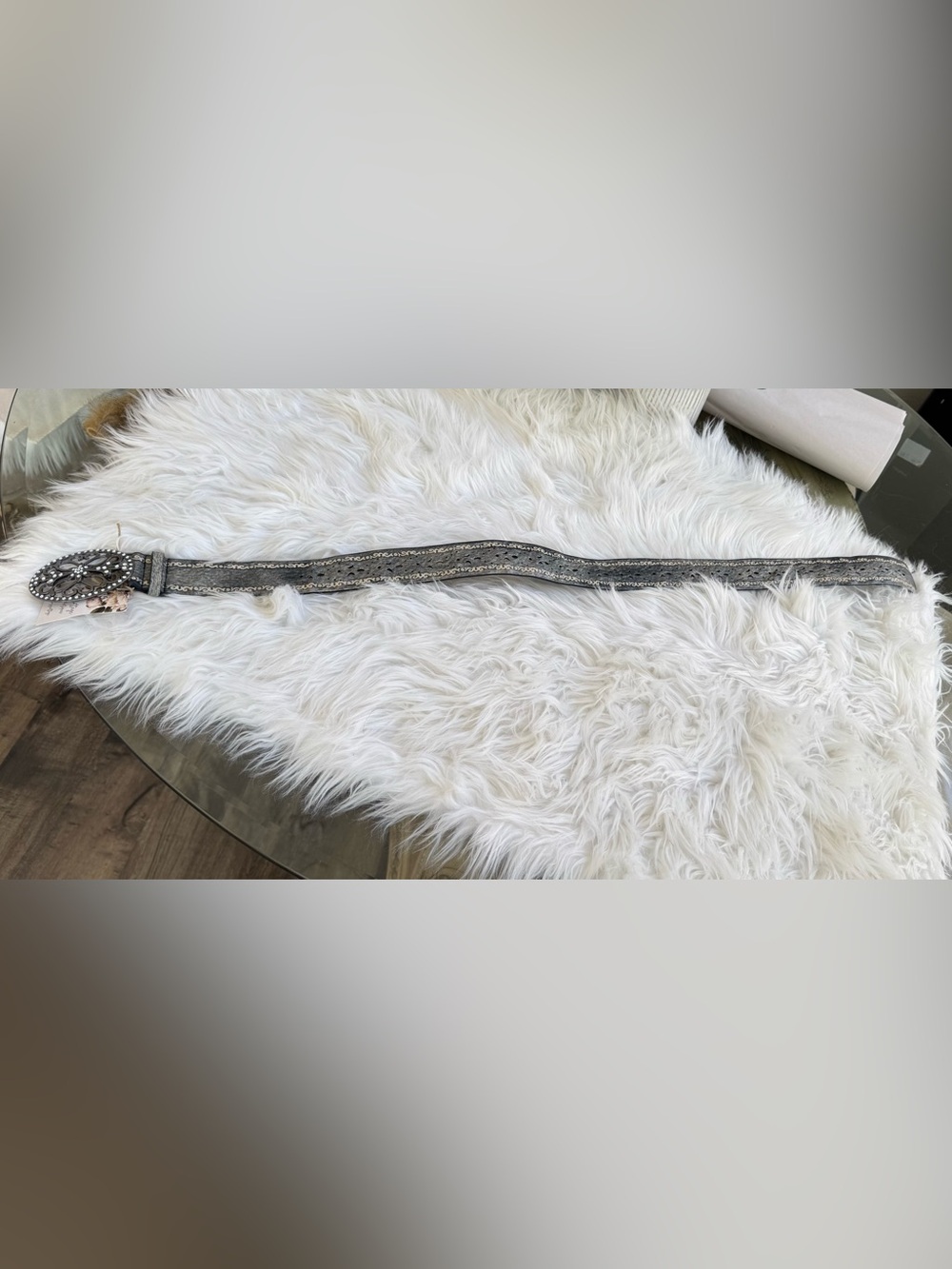 Embellished Gray Leather Belt
